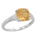 Soft Square Citrine Ring with Cubic Zirconia Side Accents Sterling Silver