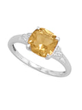 Soft Square Citrine Ring with Cubic Zirconia Side Accents Sterling Silver