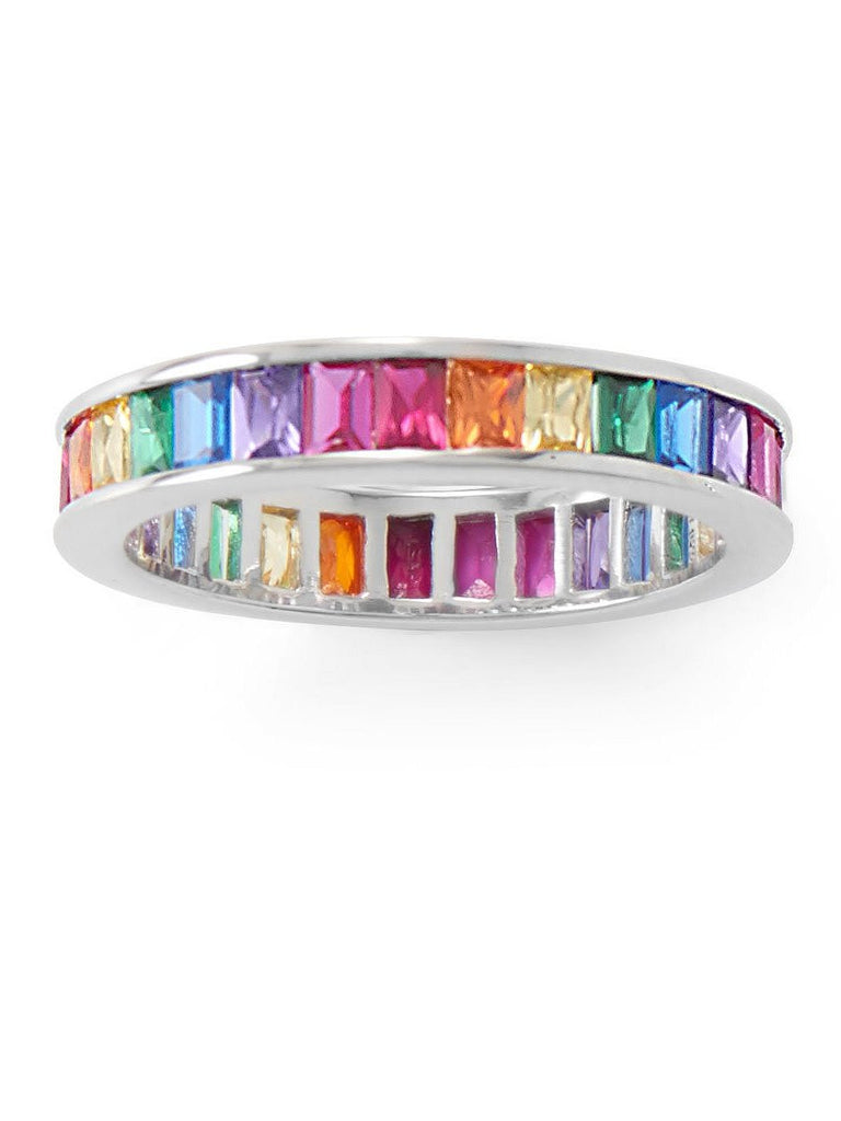 Rainbow Eternity Ring with Cubic Zirconia Rhdoium-plated Sterling Silver