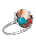 Coral, Turquoise, and Spiny Oyster Compressed Stone Ring Sterling Silver