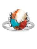 Coral, Turquoise, and Spiny Oyster Compressed Stone Ring Sterling Silver