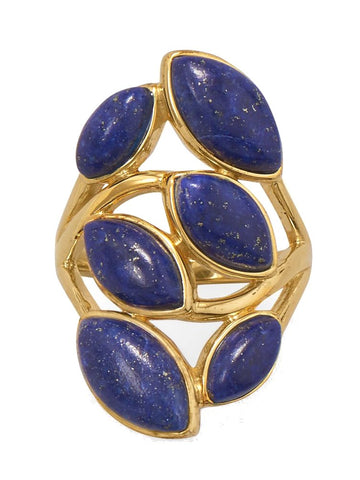 Lapis Lazuli Ring 14k Gold-plated Sterling Silver with 6 Marquise Stones Stacked