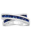 Overlap X Band Ring Blue and White Cubic Zirconia Graduated Sterling Silver