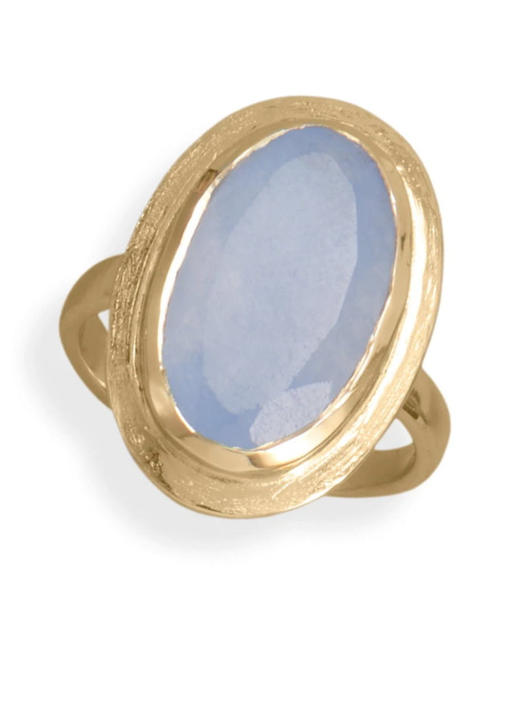 AzureBella Jewelry 14k Yellow Gold-Plated Sterling Silver Blue Chalcedony Ring