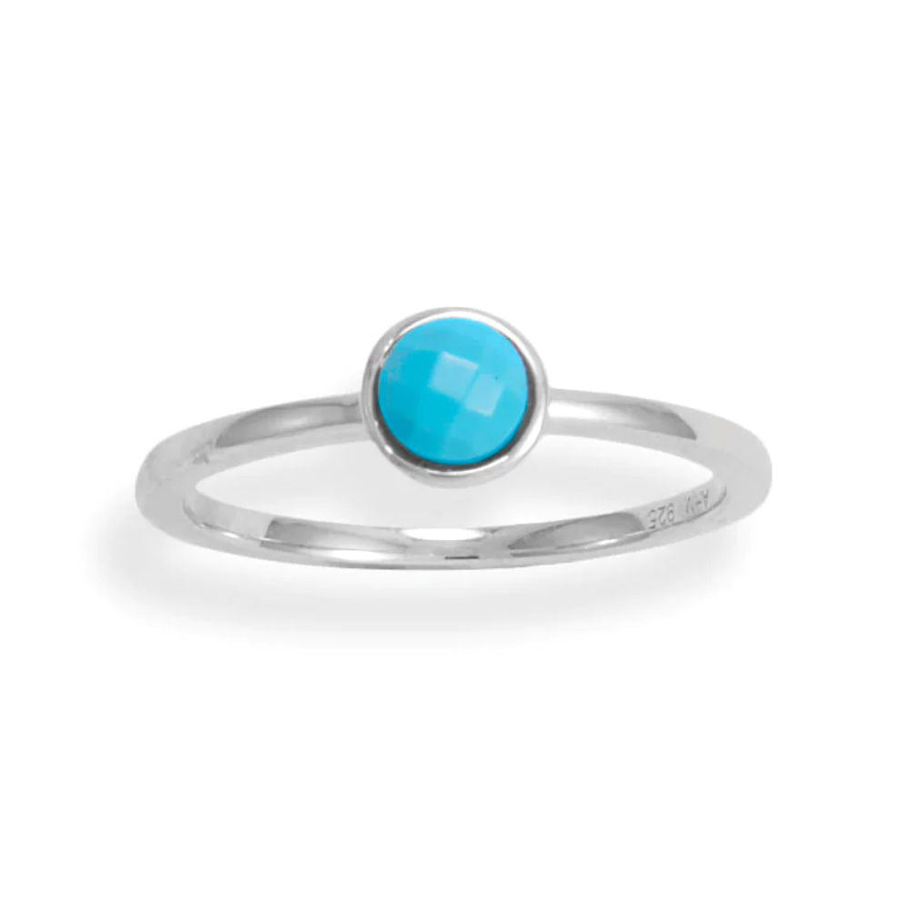 Faceted Reconstituted Turquoise Ring Stackable Sterling Silver