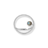 Circle Ring Floating Labradorite and Cubic Zirconia Rhodium on Silver