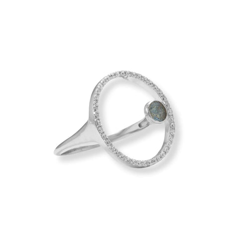 Circle Ring Floating Labradorite and Cubic Zirconia Rhodium on Silver