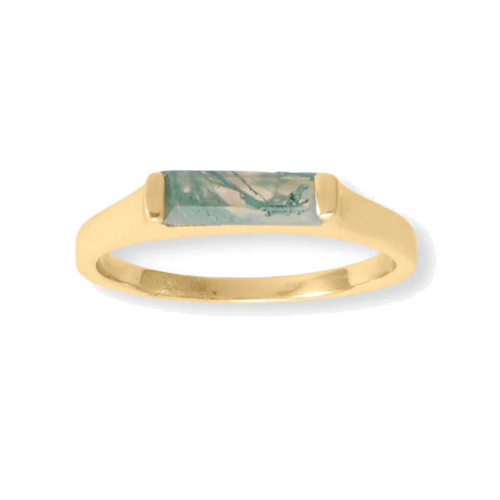 Moss Agate Bar Ring 14k Gold-plated Silver Stackable