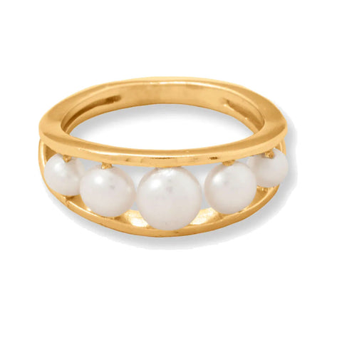 Cultured Freshwater Pearl Band Ring with Graduated Sizes 14k gold-plated Silver