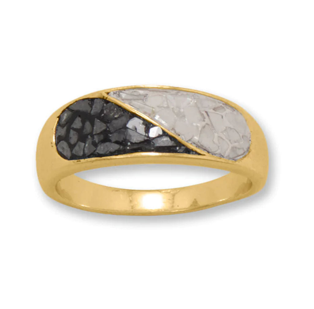 Black and White Genuine Diamond Chip Band Ring 14k Gold-plated Silver