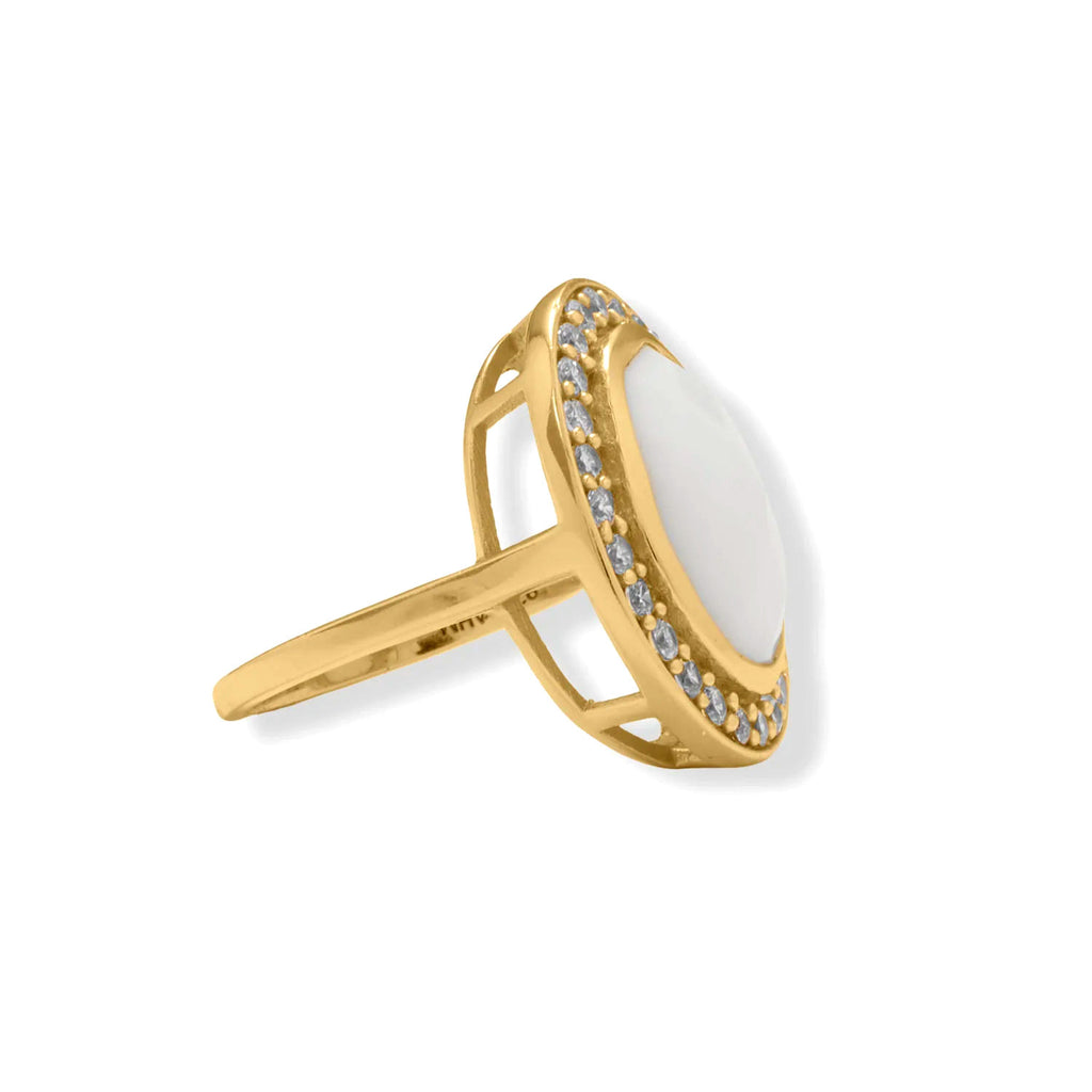 White Agate and Cubic Zirconia Halo Ring 14k Yellow Gold-plated Silver