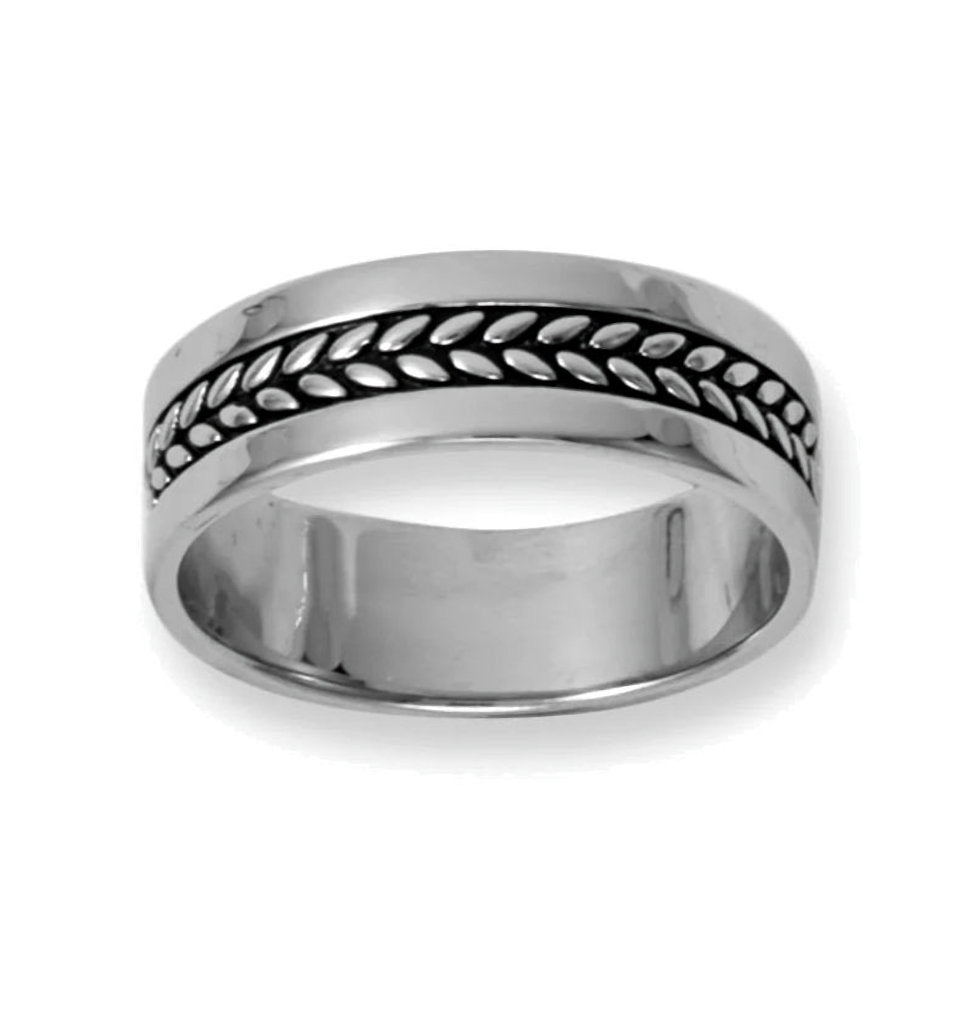 Band Ring with Wheat Pattern Sterling Silver with Rhodium Oxidized - Nontarnish