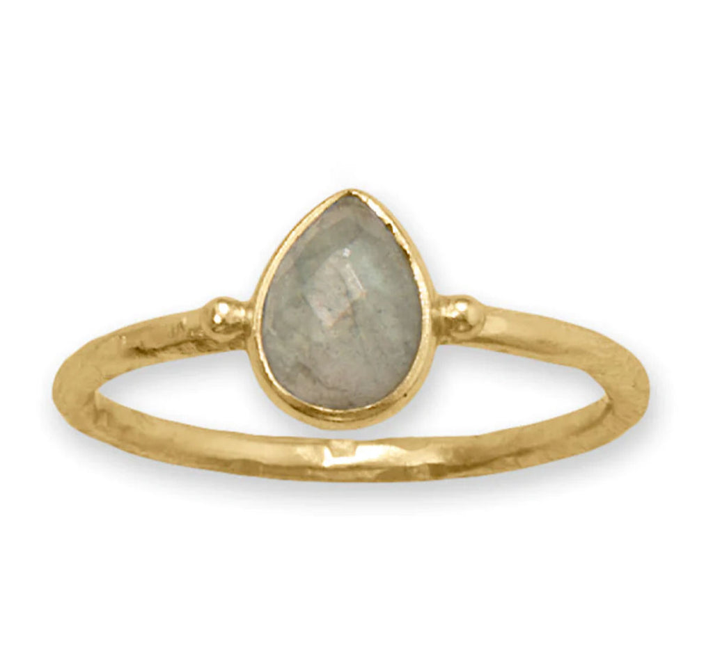 Labradorite Ring Pear Shape 14k Gold-plated Silver Stackable