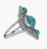 Three-stone Turquoise Ring with Double Taper Band Sterling Silver