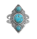 Three-stone Turquoise Ring with Double Taper Band Sterling Silver