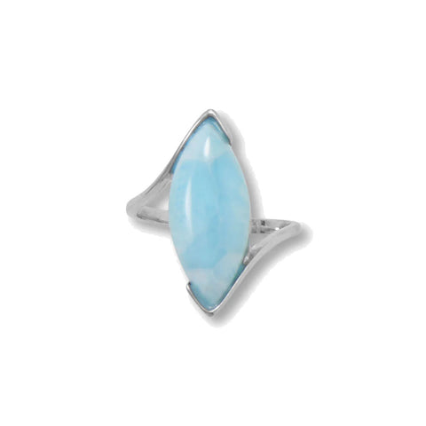 Genuine Larimar Ring Marquise Shape Rhodium on Silver - Nontarnish