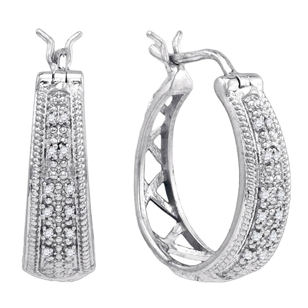 Diamond Hoop Earrings Rhodium on Sterling Silver 1/10 ctw