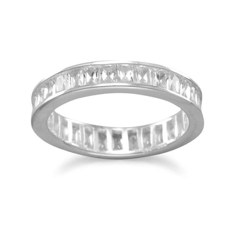 Eternity Band Ring with Baguette Cut Cubic Zirconia Sterling Silver