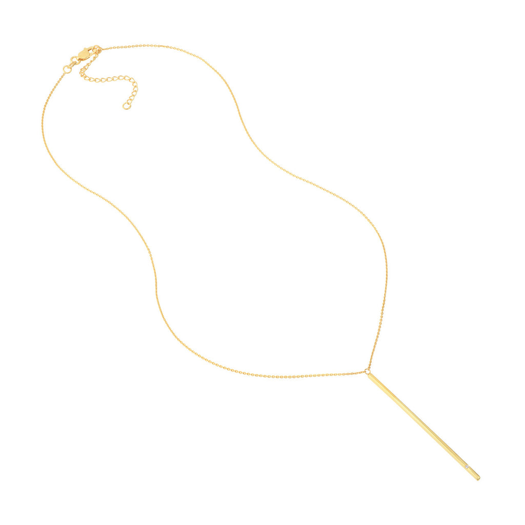 14k Yellow Gold Matchstick Y-style Necklace with Diamond Accent Adjustable Length