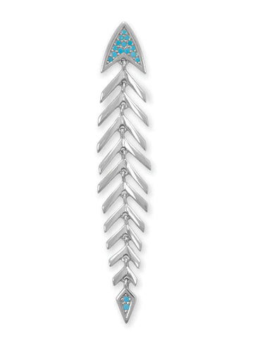 Synthetic Turquoise Fishbone Design Pendant Rhodium-plated Silver