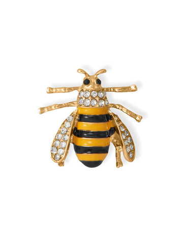 Fashion Honey Bee Pin with Crystal Accents Gold Tone