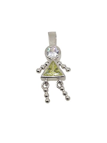 Girl Birthstone Pendant Charm with White and Green Cubic Zirconia, August