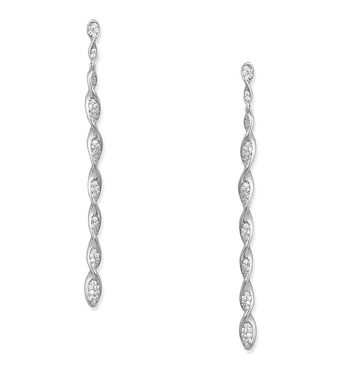 Rhodium-plated Sterling Silver Pave Cubic Zirconia Spiral Twist Drop Earrings