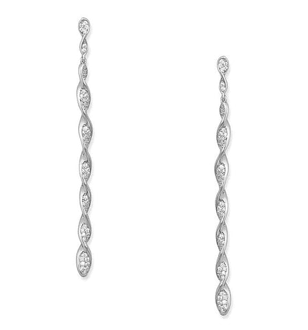 Rhodium-plated Sterling Silver Pave Cubic Zirconia Spiral Twist Drop Earrings