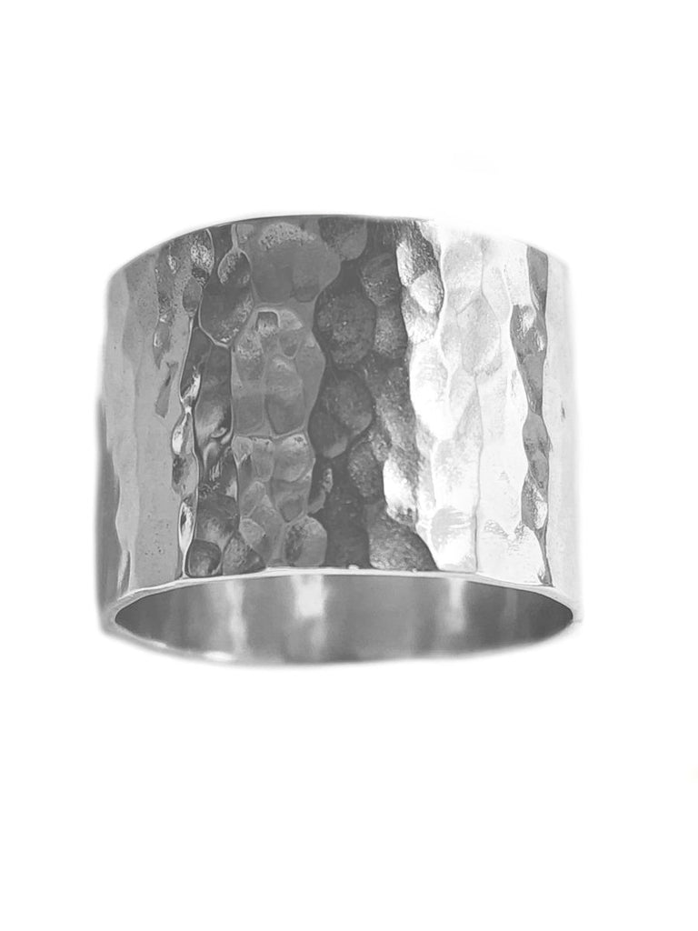 Hammered Sterling Silver Wide Band Ring