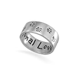 Paw Print Band Ring with Inscription - Unconditional Love - Sterling Silver