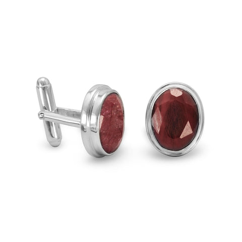 Dyed Red Corundum Cufflinks Sterling Silver