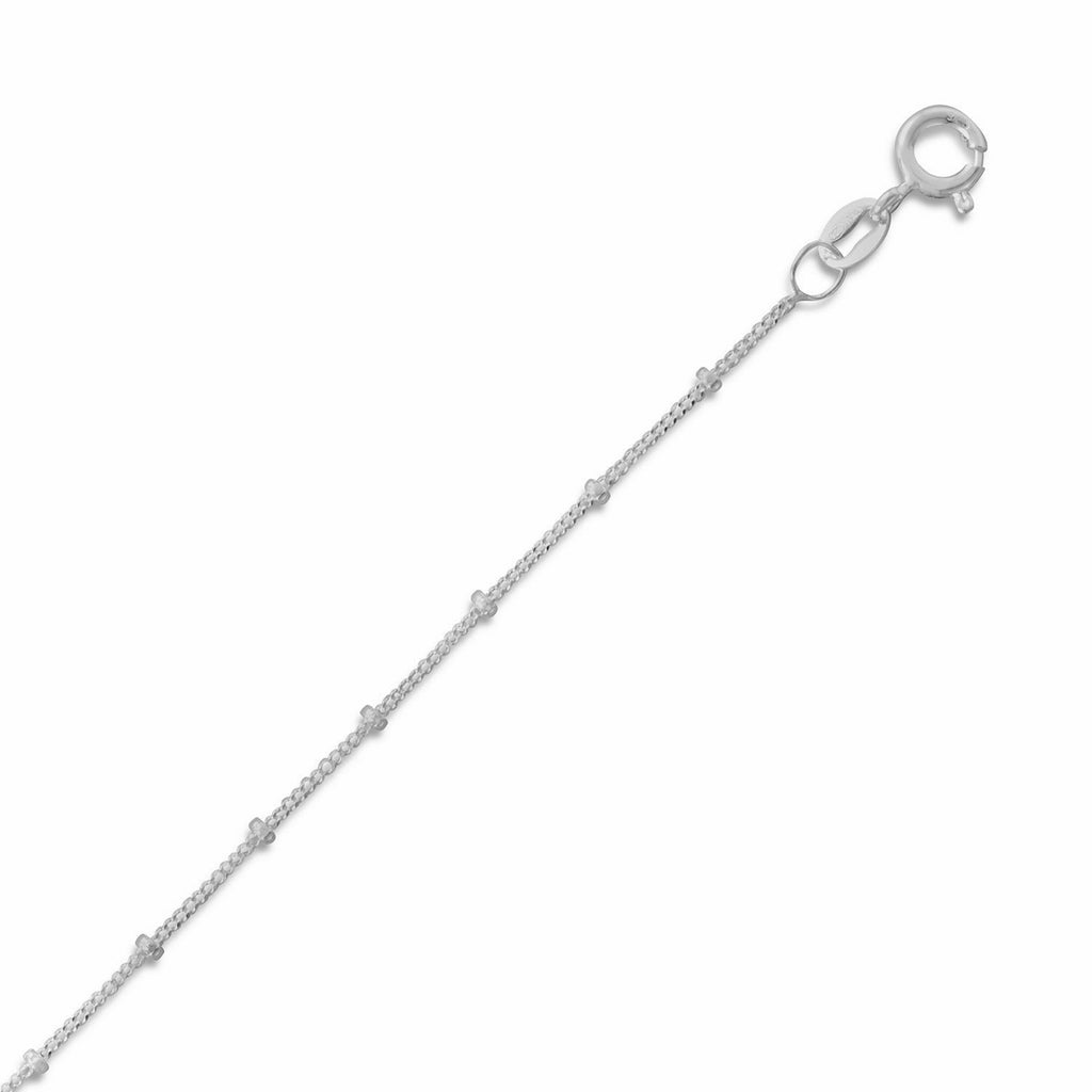 Sterling Silver Satellite Chain Anklet with Bead Accent Adjustable Length