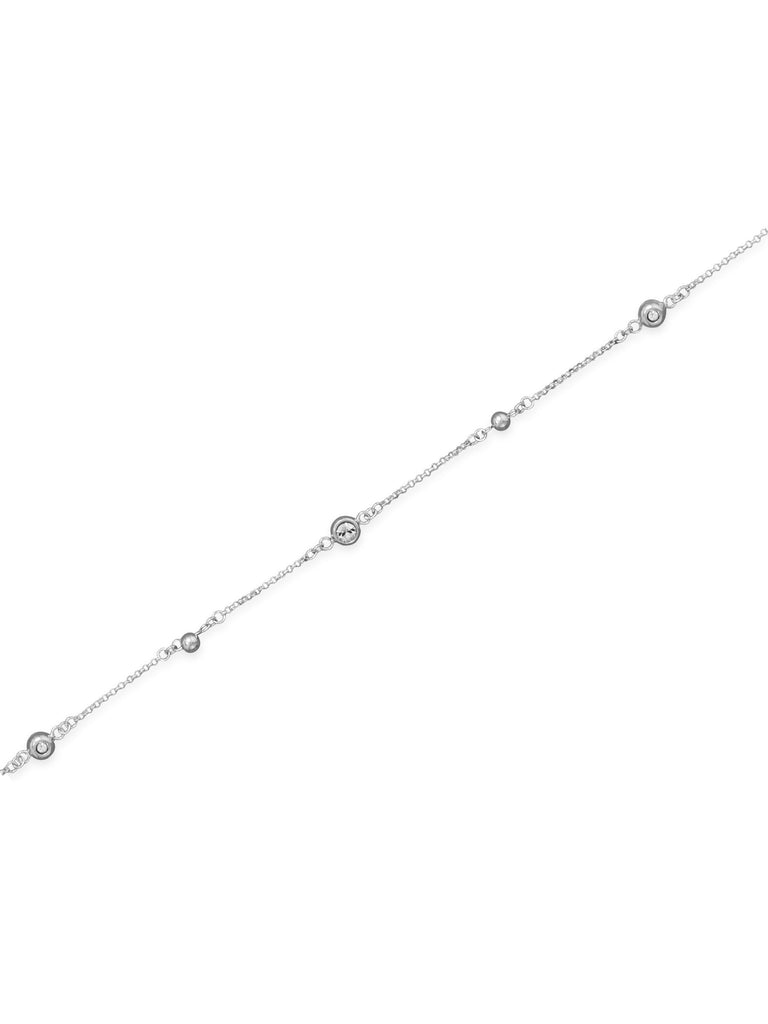 Sterling Silver Anklet with Crystals and Silver Beads Adjustable Length