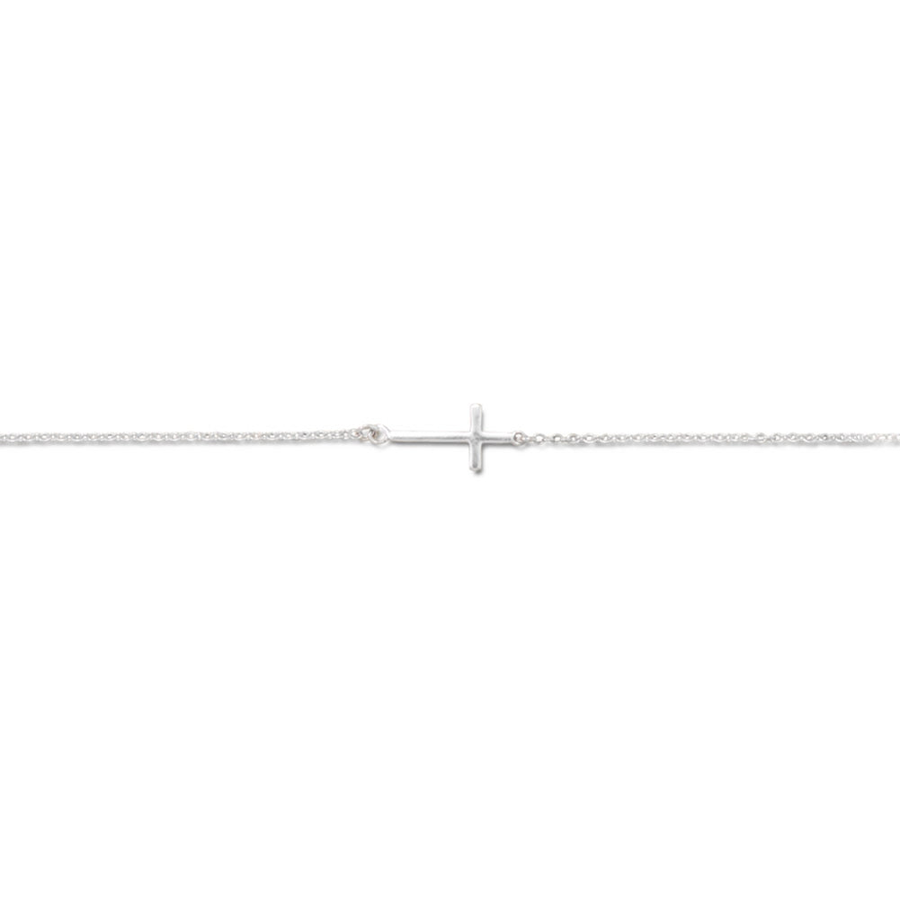 Cross Ankle Bracelet Anklet Chain Sterling Silver Adjustable Length, 11