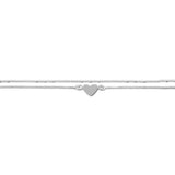 Heart Anklet Double Chain Sterling Silver Adjustable Length 9 to 10 inches