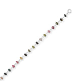 Multicolor Tourmaline Bead Anklet Adjustable Length Rhodium-plated