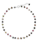 Multicolor Tourmaline Bead Anklet Adjustable Length Rhodium-plated