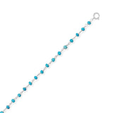 Reconstituted Turquoise Anklet Adjustable Length Rhodium-plated