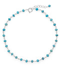 Reconstituted Turquoise Anklet Adjustable Length Rhodium-plated