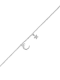 Star and Crescent Moon Anklet Cubic Zirconia Ankle Bracelet Adjustable Sterling