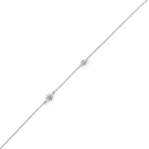 Star Anklet Cubic Zirconia Ankle Bracelet Adjustable Length Rhodium-plated