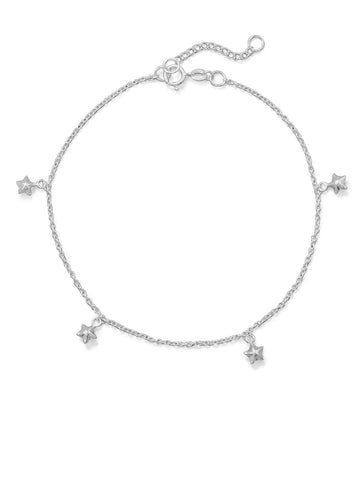 Sterling Silver Anklet Ankle Bracelet with Dangle Star Charms