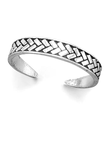 Toe Ring Braid Wheat Design Antiqued Sterling Silver