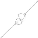 Double Heart Anklet Interlocking Ankle Bracelet Sterling Silver Adjustable