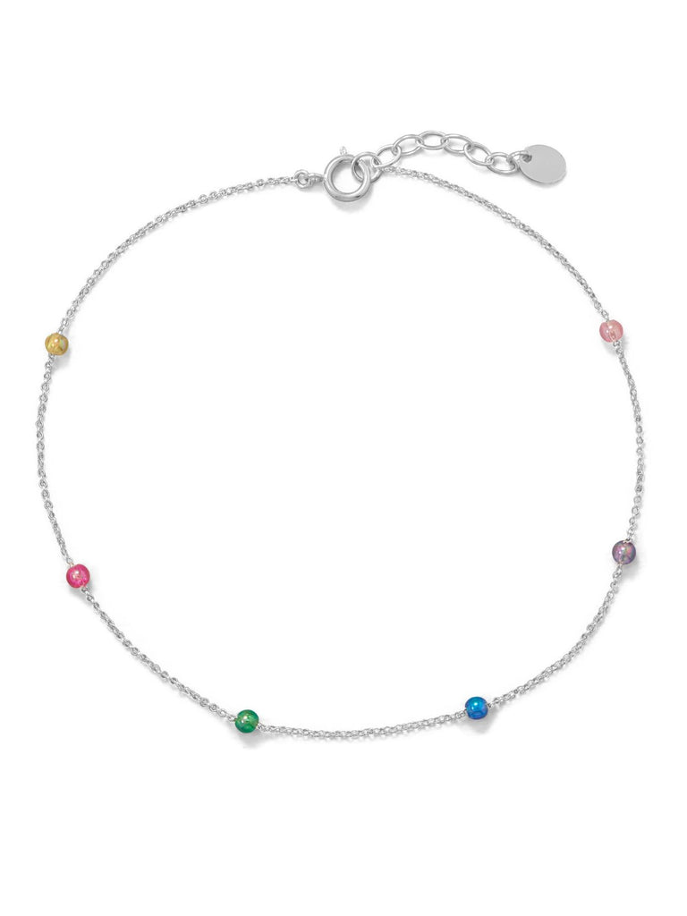 Rainbow Satellite Bead Anklet Ankle Bracelet Adjustable Sterling Silver