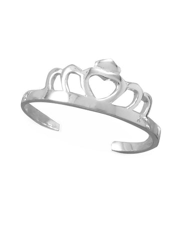 Tiara Crown Heart Toe Ring Open Cut Out Design Sterling Silver
