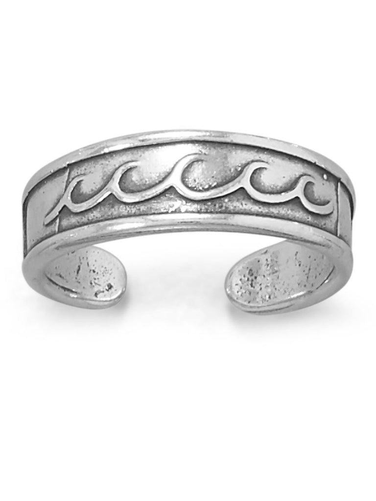 Toe Ring Ocean Waves Design Antiqued Sterling Silver
