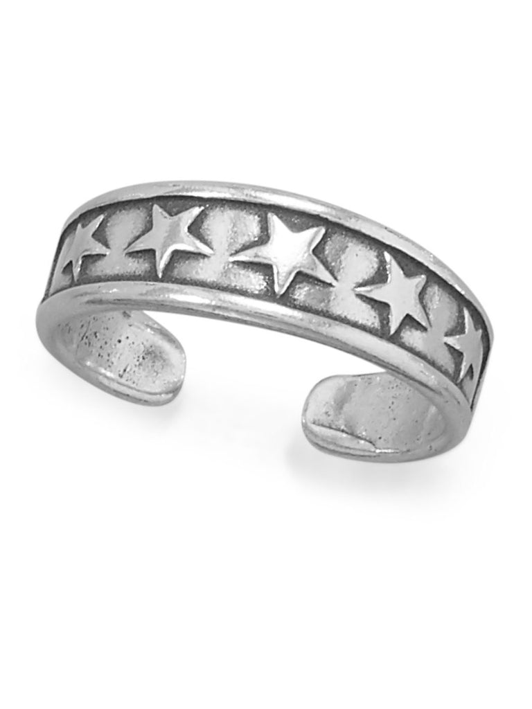 Toe Ring Stars Design Antiqued Sterling Silver