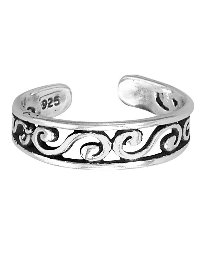 Toe Ring Swirl Scroll Design Antiqued Sterling Silver