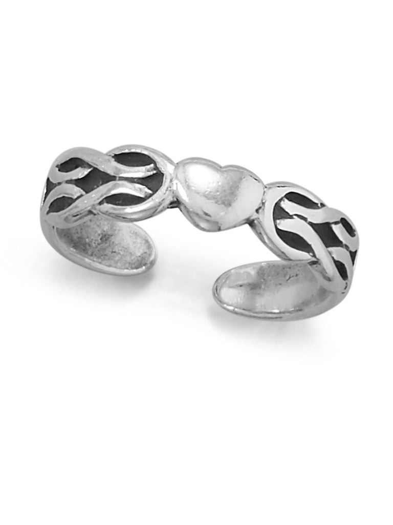 Toe Ring Polished and Antiqued Bead Design Sterling Silver